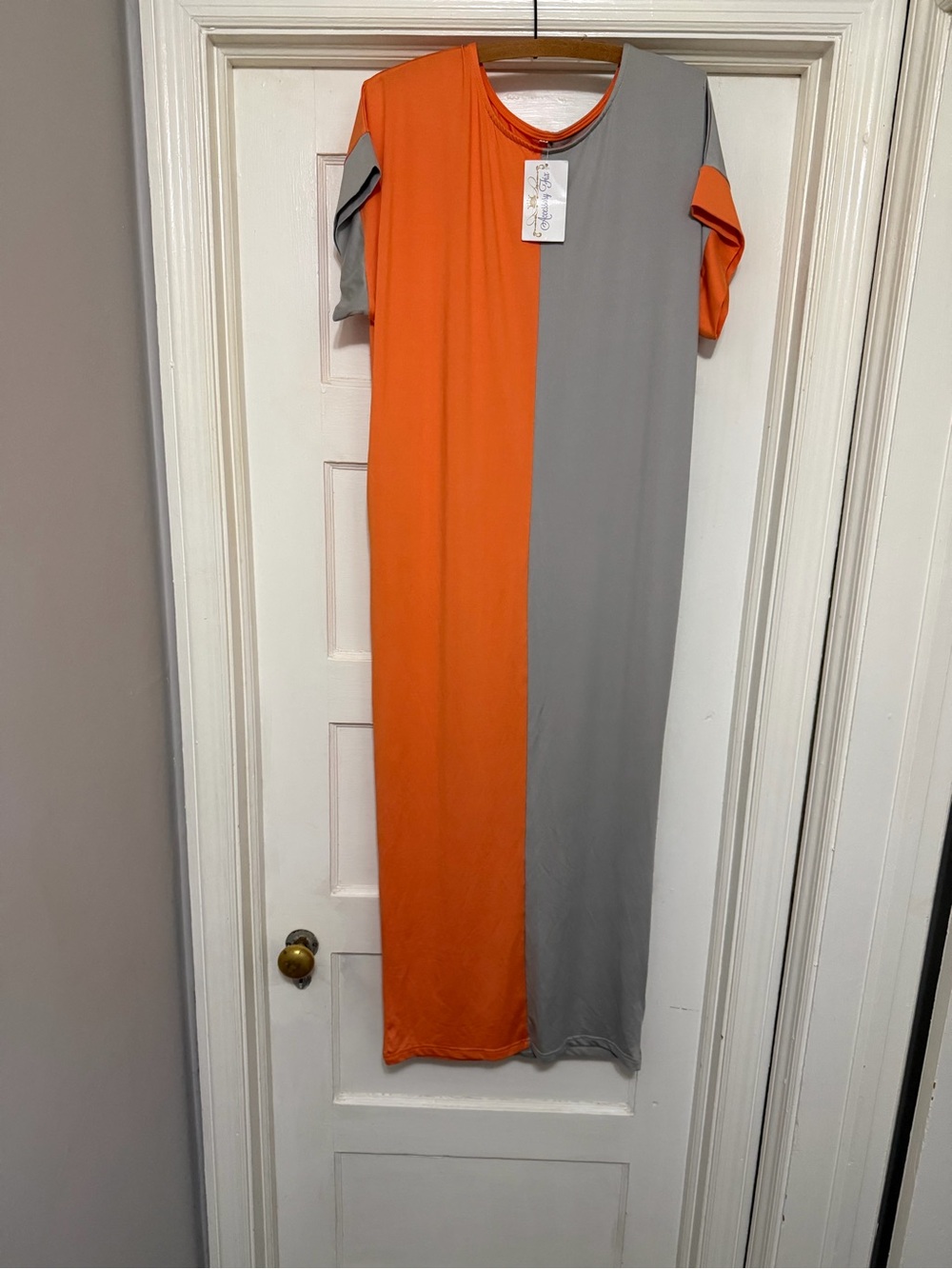 Two-Tone Orange and Gray Maxi Dress